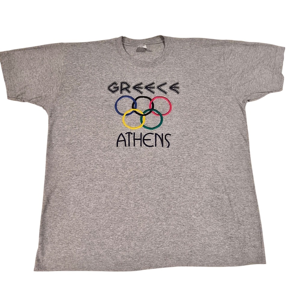 Greece Athens Embroidered Olympic Rings Graphic Tee Small